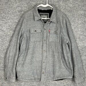 Levi's Strauss Sherpa Lined Button Shirt Jacket Men‎ Size L Long Sleeve Gray